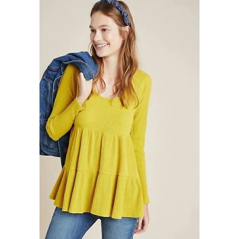 Anthropologie Maeve Samina Thermal Babydoll Top Size Small Yellow